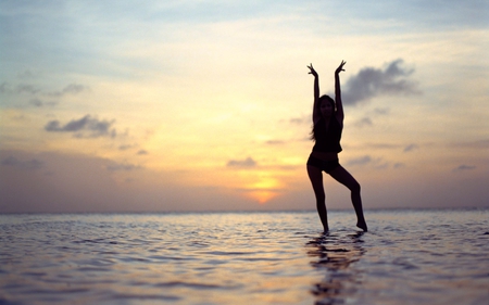 Beach Girl - sky, beach, sea, nature, sun