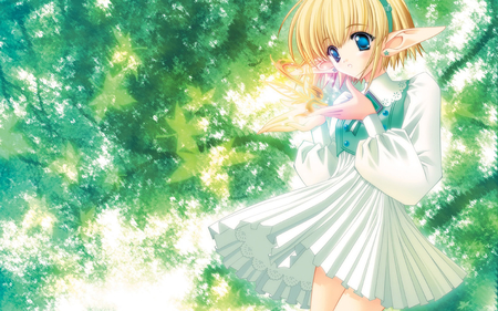 Make a wish - elf, girl, forest, anime, fairy, blonde