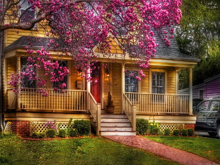 House in spring - vacation, beautiful, door, rest, guests, house, spring