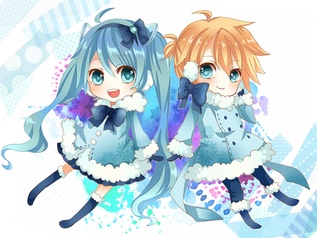 MIKU AND KAGAMINE!!! - vocaloids, miku, kagamine, snow