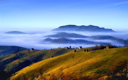 Drifts - sky, hills blue, mountains, clouds, mist