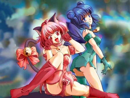 Ichigo Momomiya & Mint Aizawa - colorful, mew mews, ichigo momomiya, anime, tokyo mew mew, mint aizawa, other