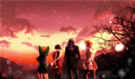 Persona 4 - persona 4, yuu, sunset, yoske, yukiko, friends, the animation, sky, chie