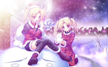 Winter girls - girls, anime, winter, snow