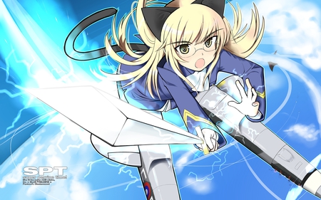 Perrine-H - sword, long hair, strike witches, sky, perrine, cat ears