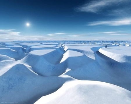 Snowfield - winter, snow, blue sky, field, sun