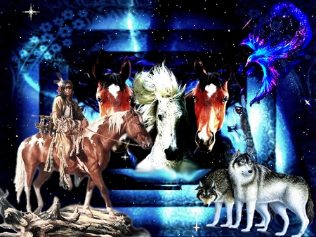 INDIAN DREAM - 2012, wolf, indian, horse, mountain, nature, horses, wolfs, indians, mountains, natures