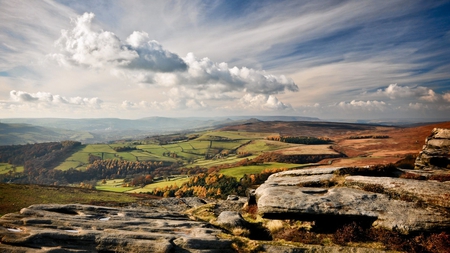 fields - sky, fields, rocks, valley