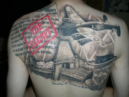 Back art - tattoo, speech, lancaster, ww2, churchill