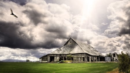 fantasy house - house, clouds, fantasy, green