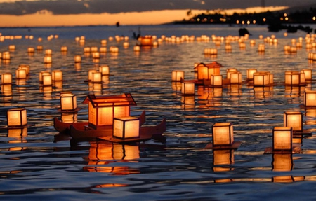 Lantern - nice, lantern, night, sea, lights