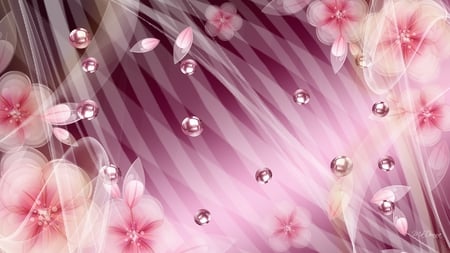 Dreamy Pinks - silk, pearls, lavender, petals, pink, flowers, smoke, dreamy, shine