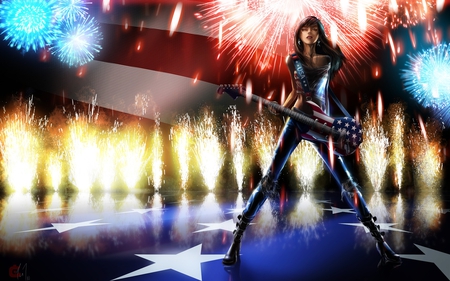 American Rock Girl - fireworks, girl, other, art