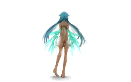 Saya - white, long hair, saya no uta, saya, aqua hair, barefoot, foot, dress