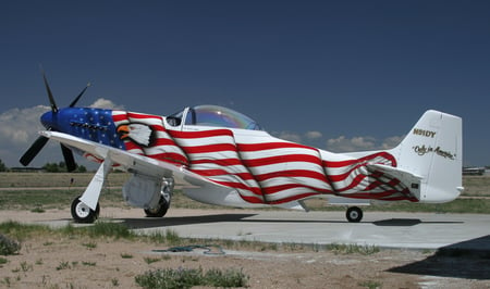 Patriotic Mustang - plane, airplane, p51, replica, flag, vintage, mustang, classic, p-51, thunder, patriotic