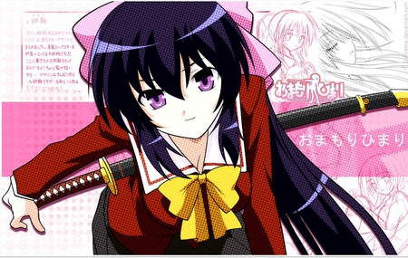 Omamori Himari - omamori himari, anime, katana, long hair girl, bow