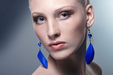 Beautiful Blue - blue, model, eyes, gem, earrings, face, lovely