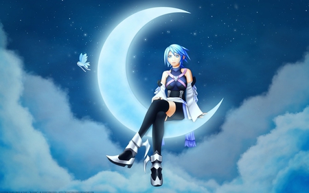 blue - moon, sky, aqua, squra enix, girl, kingdom hearts, blue, sit