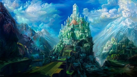 The secret city - city, fantasy, secret, mountain