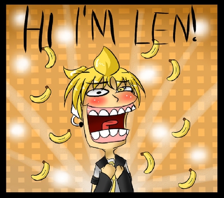 HI I'M LEN!!! - crazy, vocaloid, kagamine, hi im len, bananas, orange background, len, blone hair