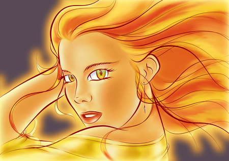 Fire fly - woman, girl, pink, anime, phoenix, manga, marvel