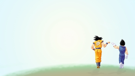 Goku & Vegeta - males, clear, goku, vegeta, muscle, tank, classic, green, anime, dragon ball z, grass