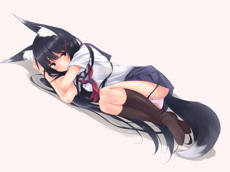 Cute foxgirl - school uniform, animal ears, foxgirl, long hair, anime, cute