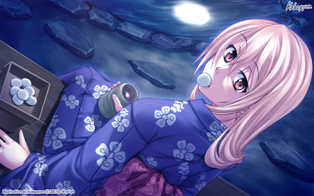 Kimono Beauty - beauty, girl, wall, cg art, anime, new