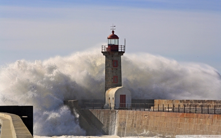 wave crashing a lighthouse - stairs, lighthouse, surf, wall, wave