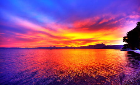 Fire blanket - reflections, pink, blue, water, orange, sunset, gold