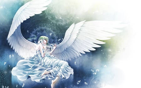 Angel - anime, female, dress, girl, fallen, sleep, lights, wings, feathers