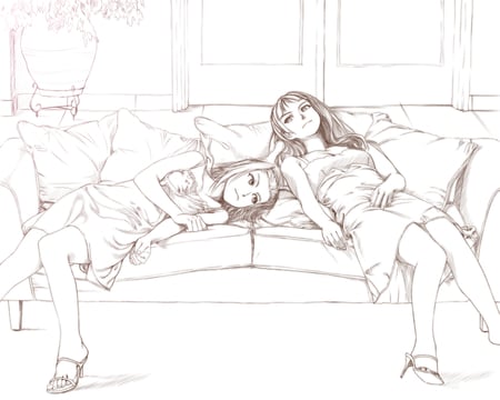 2girls drawing - sketch, akiyama, sexy, girl, anime, drawing, cute, mio