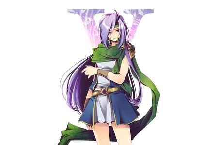 Faris Scherwiz - female, green eyes, long hair, final fantasy, faris, final fantasy 5, purple hair, anime girl, skirt, white background, girl, ffv, headband, vector, final fantasy series, scarf, ff5, final fantasy v, faris scherwiz, games, video games