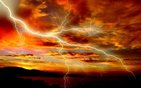 BEAUTIFUL SPARK - clouds, lake, lightning, thunder, sky