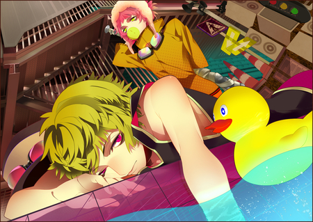 anime - duck, anime, vocaloid, panda, ren, girls, gumi, friends, kanamura, hero