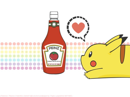 pika love katchup - anime, bottle, pokemon, food, love, whote, master, eat, pikacau, tomattos, ash, katchop