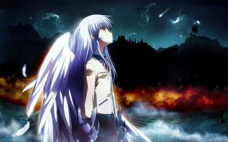 Angel Beats - anime, wings, sword, angel, angel beats, long hair