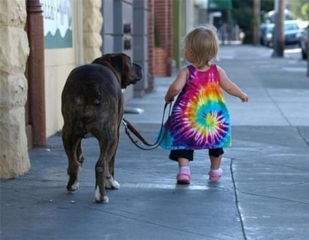 Cute - girl, baby, dog, with