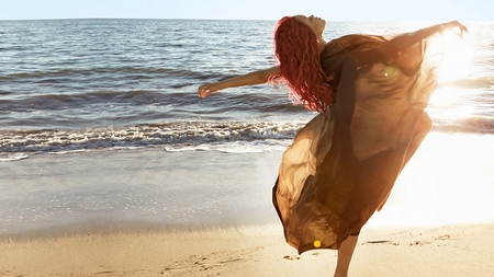 Rihanna - hands, sunshine, beach, rihanna, sand, red head, waves