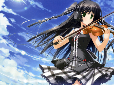 Anime girl - girl, headphones, music, anime, violin, cute