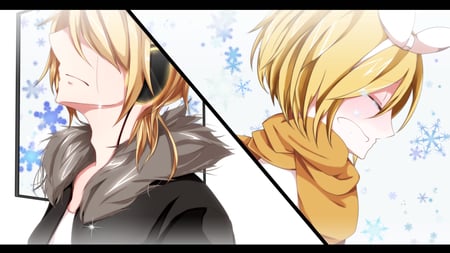 Bound to each other - tears, kagamine rin, vocaloid, winter, kagamine len