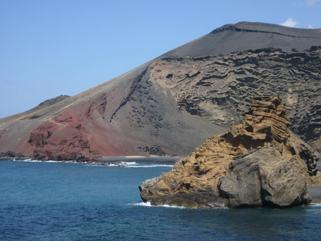 Lanzarote - beach, sky, ocean, water, vulcano, rocks, nature, blue, clouds, red, sea