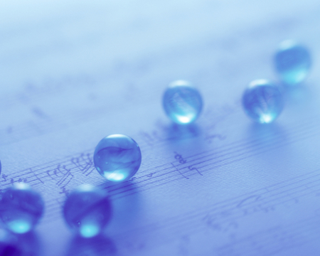 Blue melody - inspiration, blue, balls, feather, beauty, crystal, music, melody, sheet, song, notes