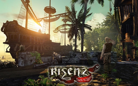 Risen: Dark Waters - cgi, game, beach, ship, sea, risen2 dark waters, tree