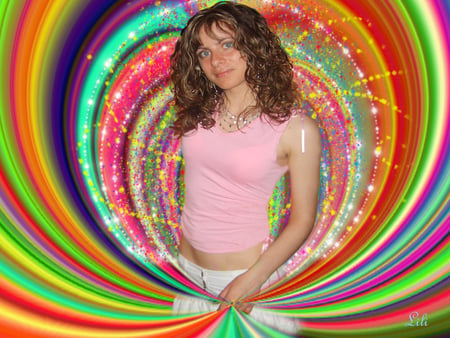 roundabout - arc, roundabout, rainbow, woman