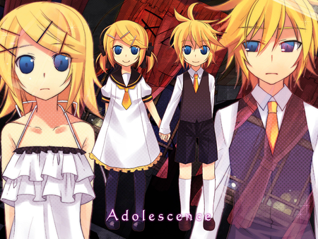 Kagamine twins - blonde hair, kagamine rin, vocaloid, blue eyes, kagamine len