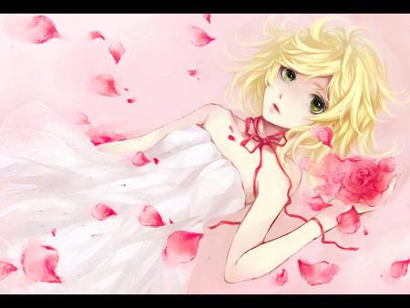 Kagamine Rin - white dress, vocaloid, blonde hair, kagamine rin