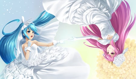 anime - hatsune, miku, flowers, elbow, anime, girl, white, meg, crown, gloves