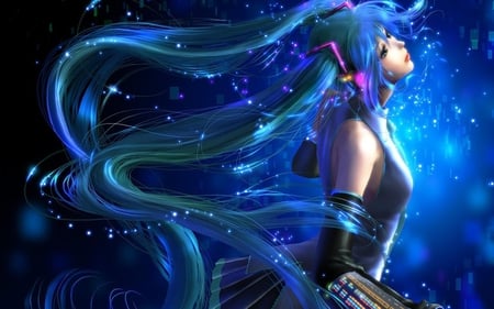 Hatsune Miku - twin tails, cgi, sparkle, anime, girl, sing, 3d, hatsune miku