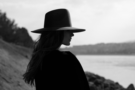 PORTRAIT - long hair, portrait, beauty, hat, bw, woman